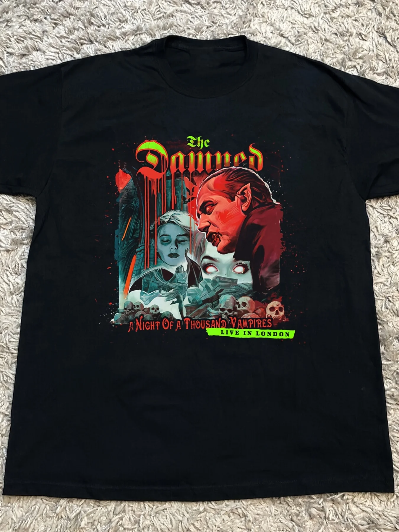 Rare 'Curse' Gothic Horror Printed T-shirt -1984 Retro Style Design, Including London UK 'Curse' Poster Art Pattern T-shirt