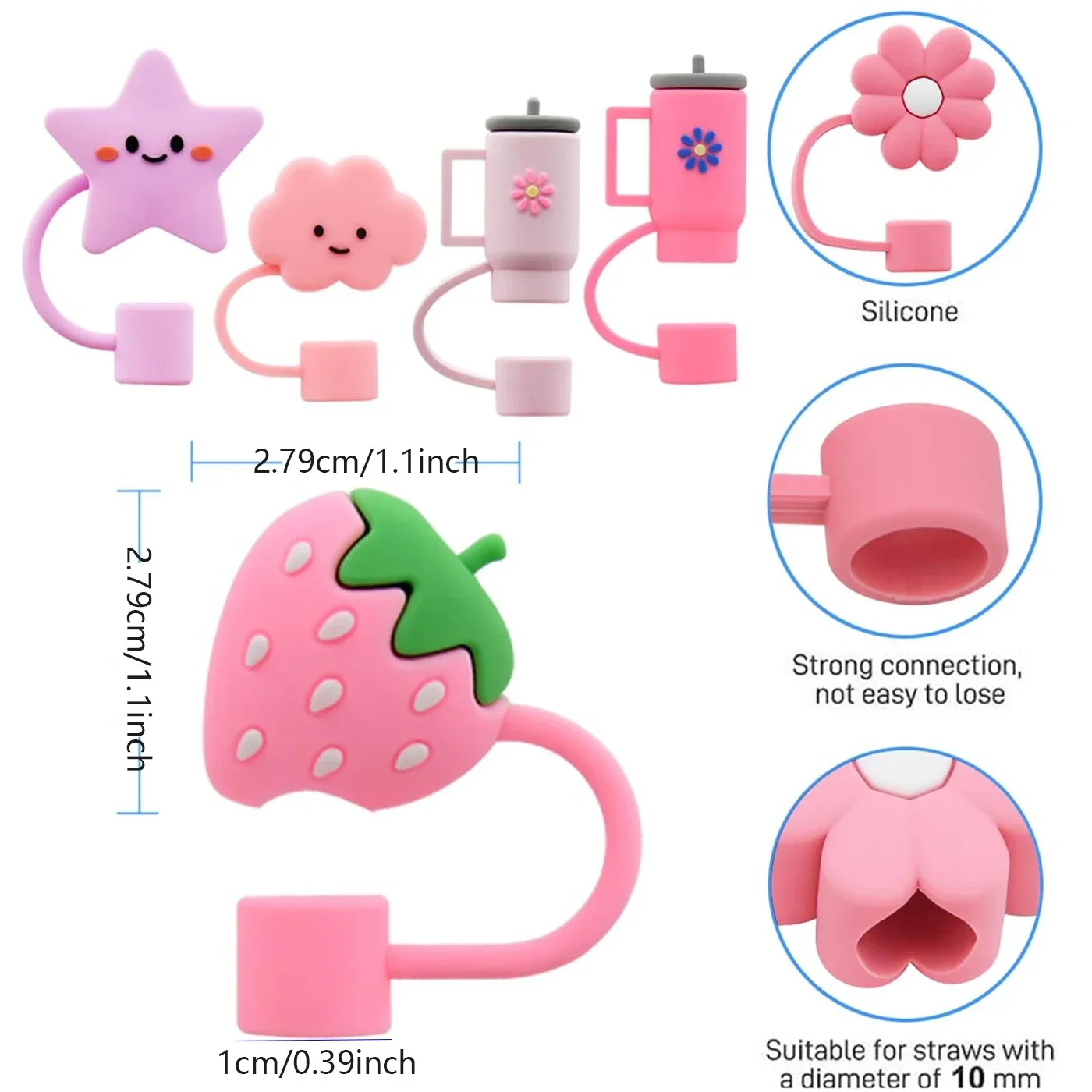 6PCS Straw Cover Cap For Stanley Cup Accessories Cute Flower Straw Toppers For Tumblers 10mm Silicone Straw Covers For Stanley