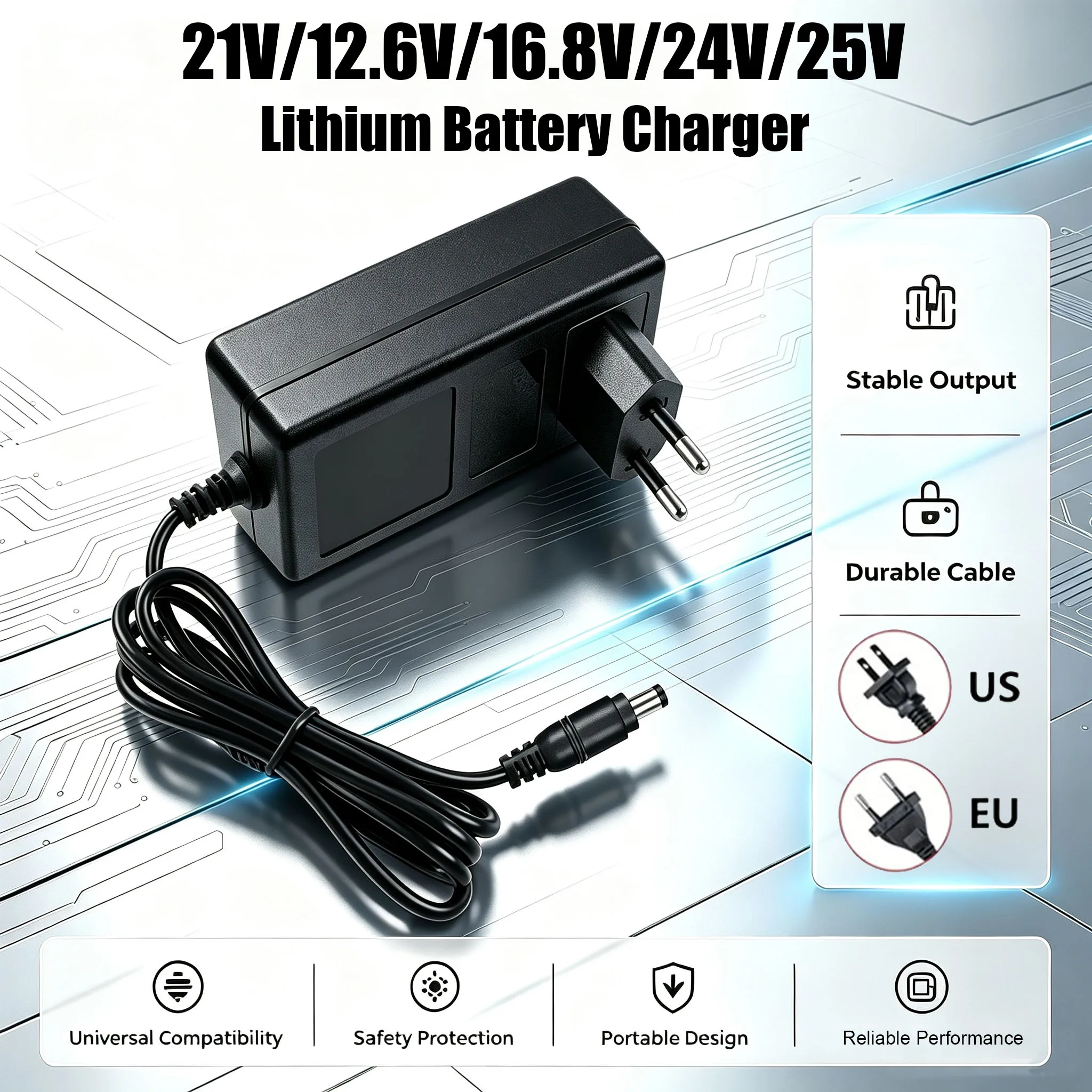 21V Lithium Battery Charger For 12.6V 16.8V Electric Drill Intelligent Power Tools 1A 2A Power Supply Adapter Transformer EU US