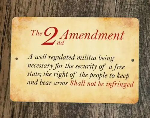 Second 2nd Amendment USA Right to Bear Arms Constitution 8x12 Metal Wall Sign