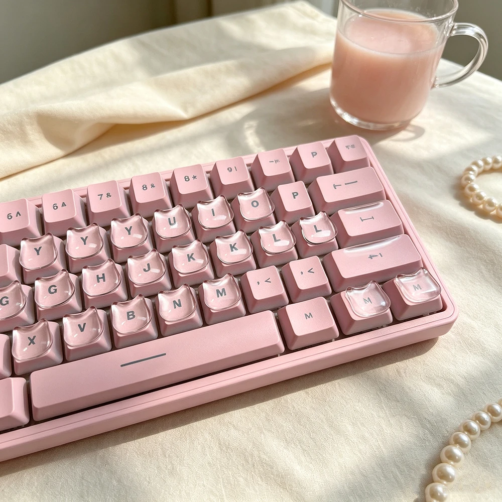 Transparent Cat Raised Key Pad Stickers 30Pcs, Long Nail Typing Assistant, Cute Desktop Keyboard Decor Accessories