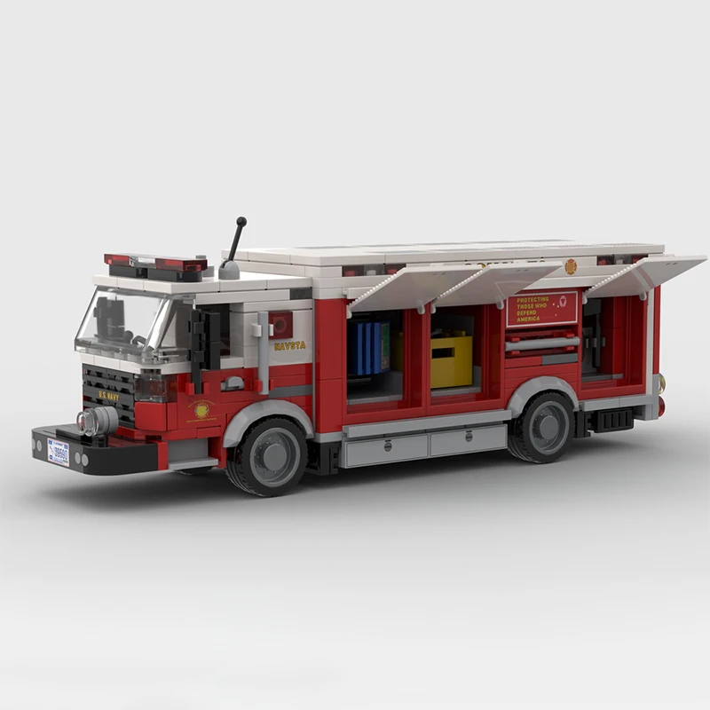 City Service Car Model DIY MOC Building Bricks Heavy Duty Rescue Fire Truck S76 Modular Technology Holiday Assemble Toys Suit