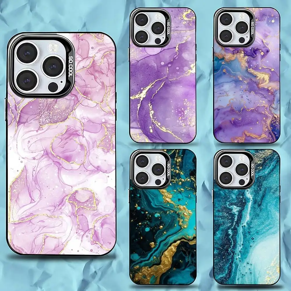 

Gold Glitter Marble Phone Case For iPhone 16,15,14,13,12,11,Pro,Max,Plus,Mini,XS,SE Anti Fall Black Matte Hard Bumper