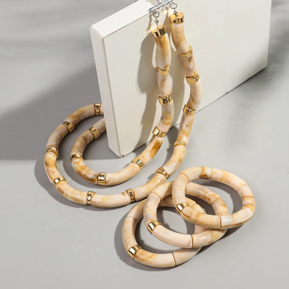 Neue Acryl-Doppelschicht-Bambus-Perlenkette für Damen, Statement-Halskette mit gebogenem Rohr, Stapel-Choker, Armband, Retro-Schmuck, Collier, Geschenk – Detail 3