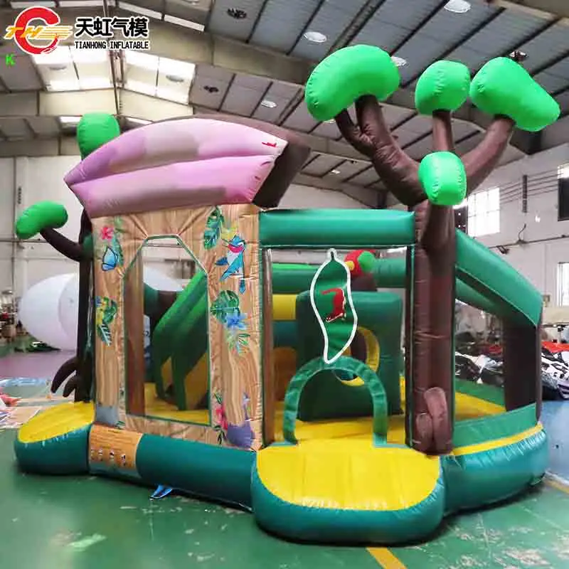 Envío aéreo rápido, parque infantil inflable Jungle World, castillo inflable 3 en 1, tema de dibujos animados con soplador