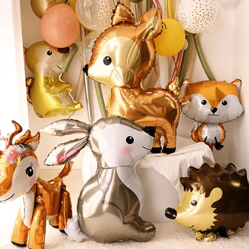 Cartoon Animals Foil Balloons Rabbit Deer Squirrel Fox Bear Ballon Baby Shower Kids Gift Toy Birthday Party Zoo Theme Decoration image 3