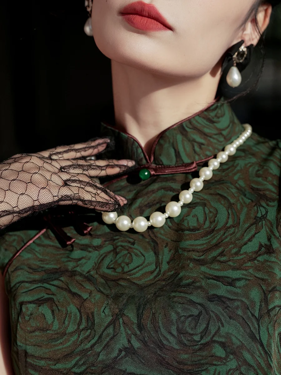 

Young Sle New Chinese Long Dr anghai Old Faioned Annual Meeting Qipao Gown ort Sve Floral Pattern