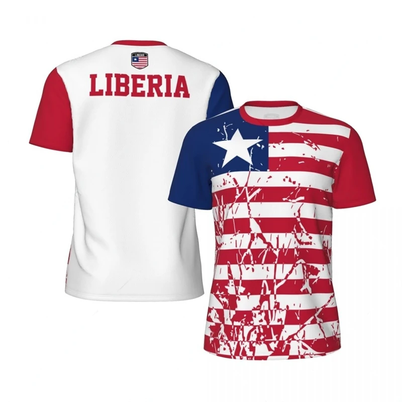 Liberia Flag 3D Printed Jersey Summer Fashion Short Sleeve Casual Mens Sports T Shirt Quick Dry Breathable Football T-shirts