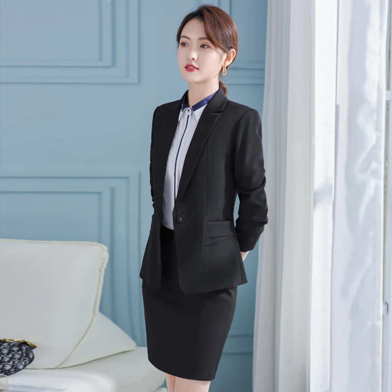 NAVIU setelan bisnis wanita, jas Formal merah dengan rok dan mantel jaket blazer kantor profesional model l musim semi warna hitam