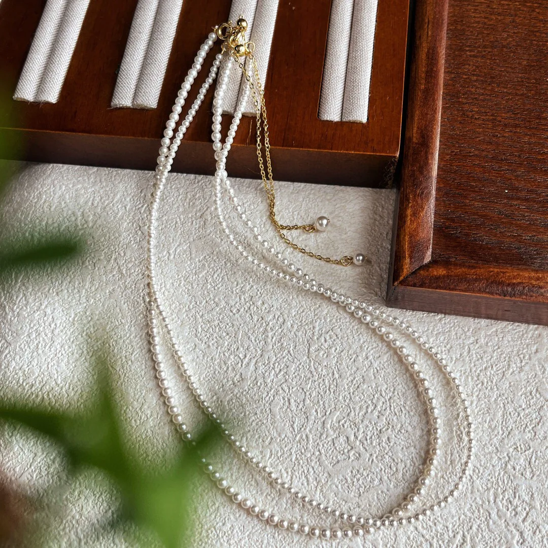 Sweet and cute, deep sea beads, small baby beads, necklace, short neck chain jewelry, women's versatile stacked chocker chain.