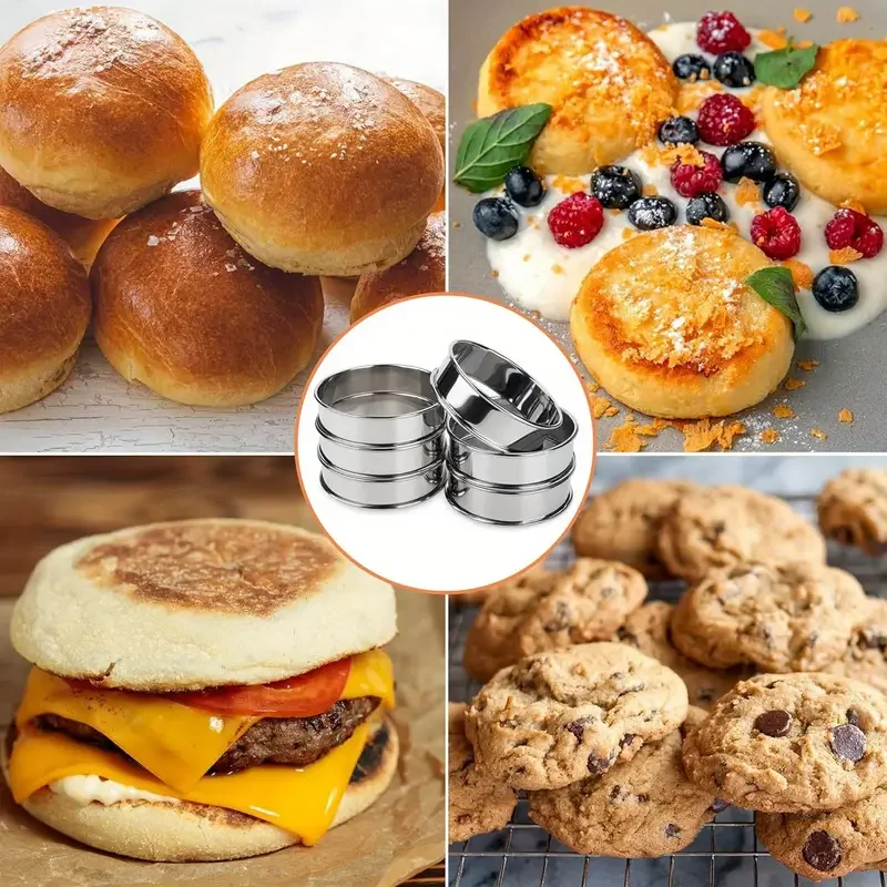 6 Stück Muffin- und Crumpet-Backringe, lebensmittelechter Edelstahl, antihaftbeschichtet, Gebäckform, für Pfannkuchen- und Keksebacken, für den Heimgebrauch in der Küche – Detail 8