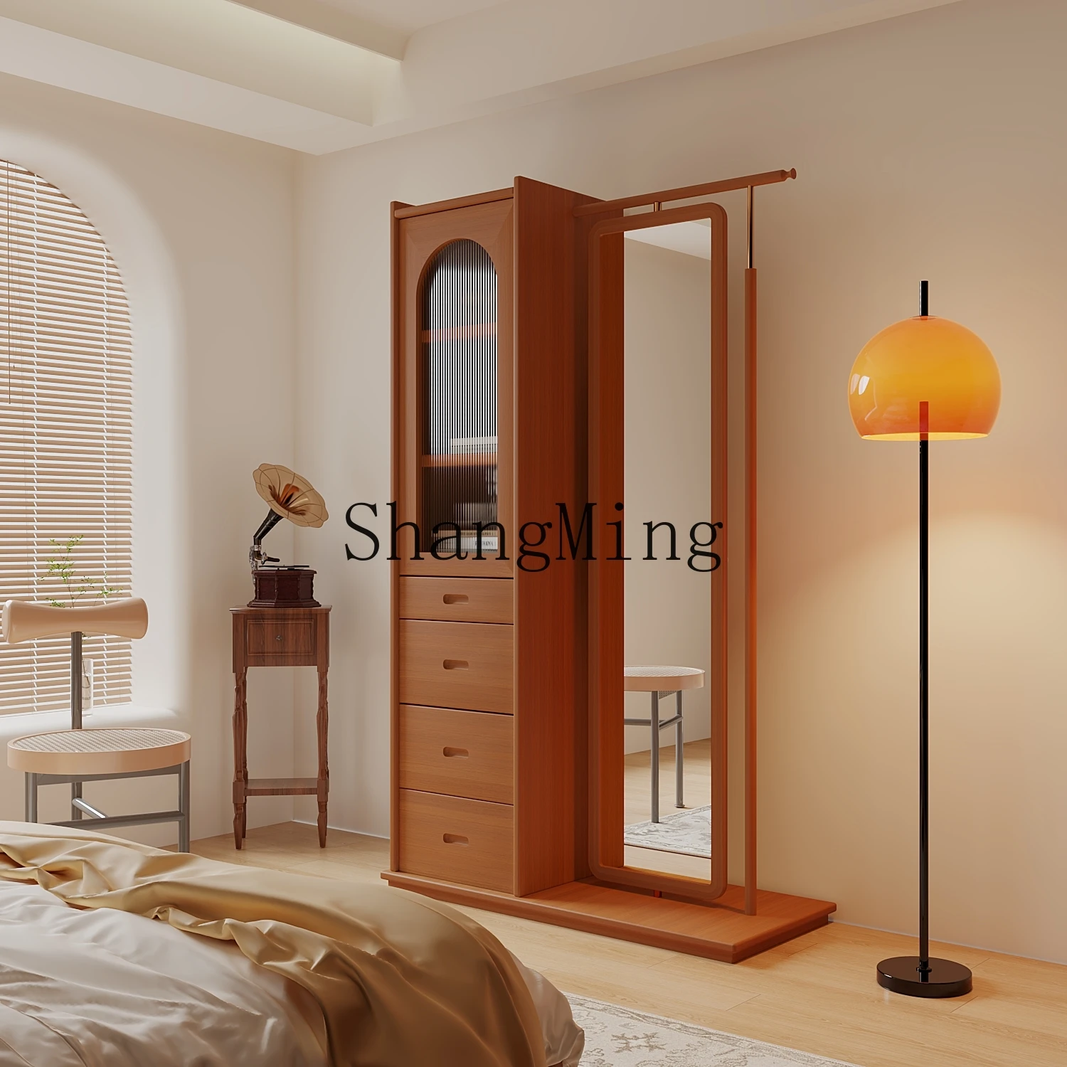

CL wood glass coat rack full-length mirror multi-function locker full-length mirror