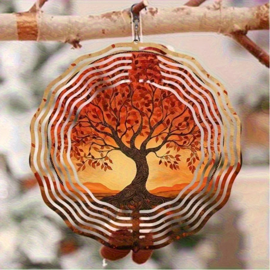 2D Metal Wind Chime (Red Tree Pattern, Mirror Reflection) | Outdoor Decor | Ideal Halloween & Christmas Gift