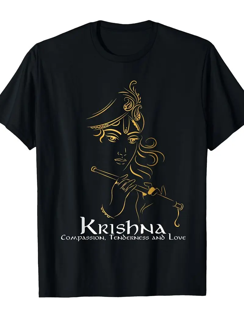 Lord Krishna T-Shirt Hindu Gods And Goddesses Religious Apparel Flute Breathable Digital Print Unisex Sizes Diwali Holi Gift