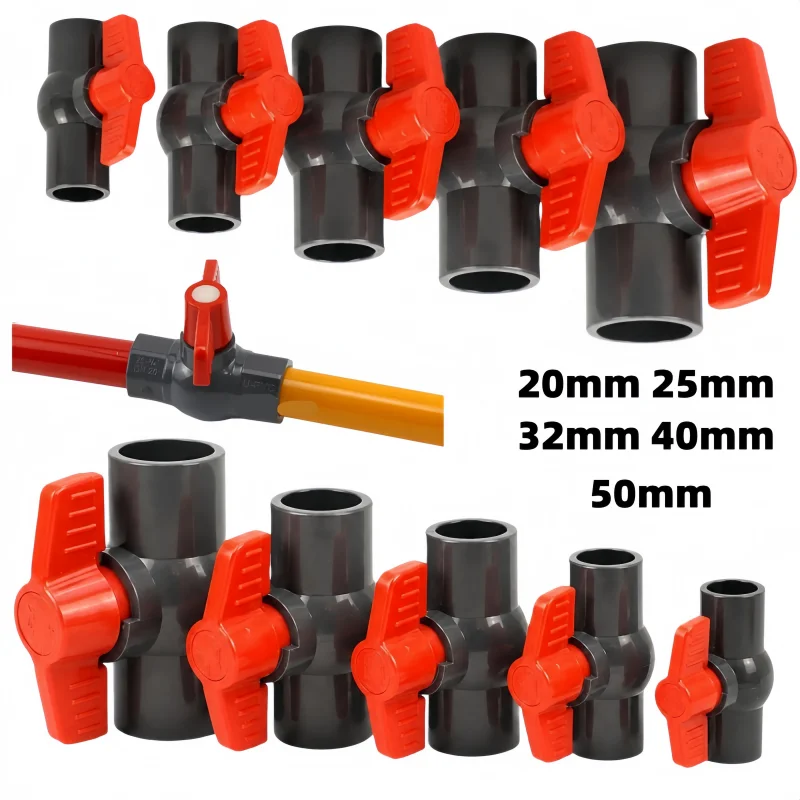 20/25/32/40/50mm grey PVC Ball Valve For Garden Irrigation Water Pipe Valve Fittings Aquarium Water Tank Pipe Valve Connector
