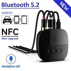 블루투스 5.2 오디오 리시버 RCA 3.5mm AUX USB 스테레오 NFC 무선 어댑터, U 디스크/TF 카드, 마이크 포함, 자동차 키트 스피커 앰프용