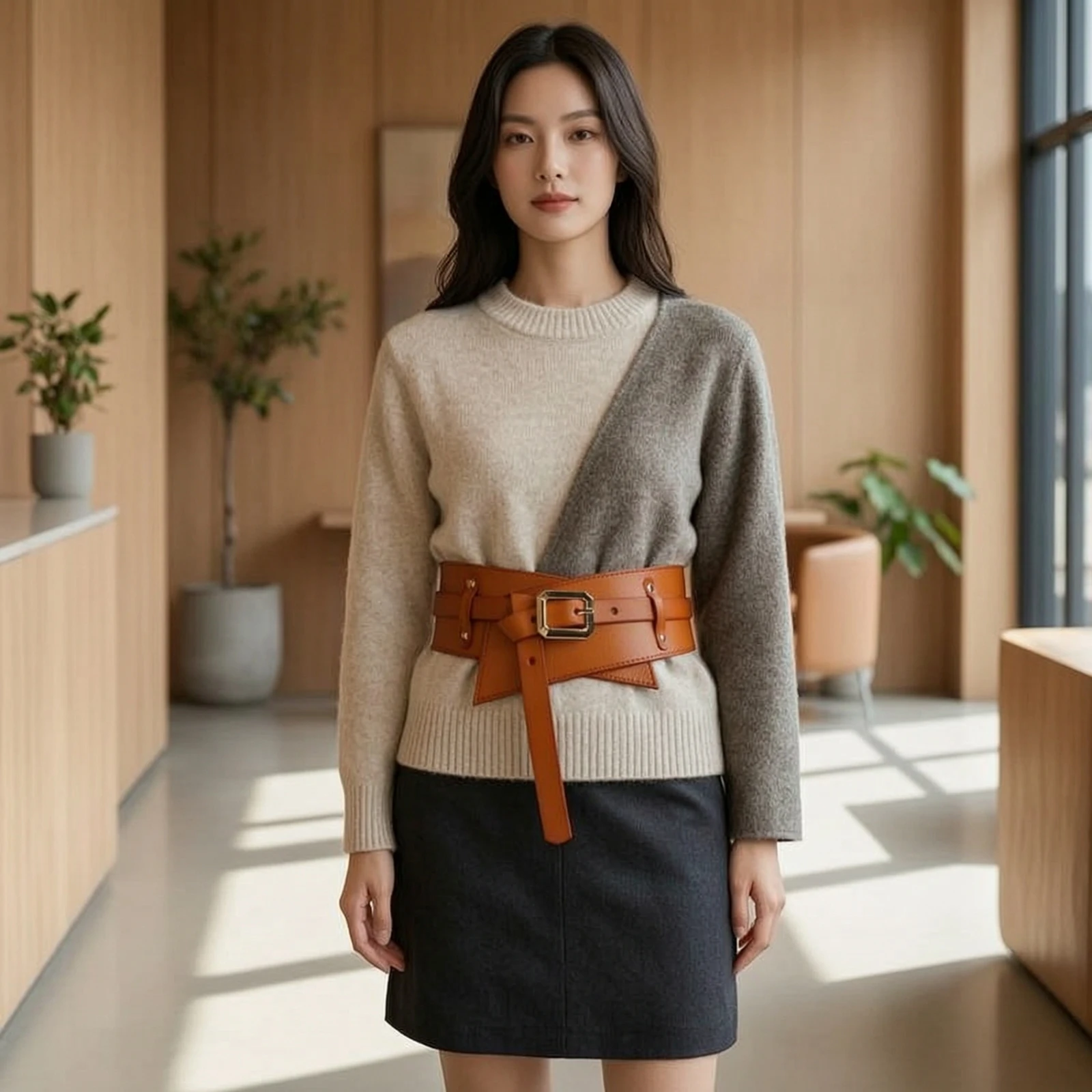 Belt with Removable Strap Double Layer Wide Belt Accessory Adjustable for Women, Dresses, Coats