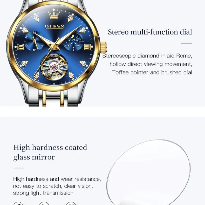 OLEVS Elegant Women\'s Watches Automatic Mechanical Watch for Ladies Moon phase Waterproof Diamond Watch Women Luxury Brand