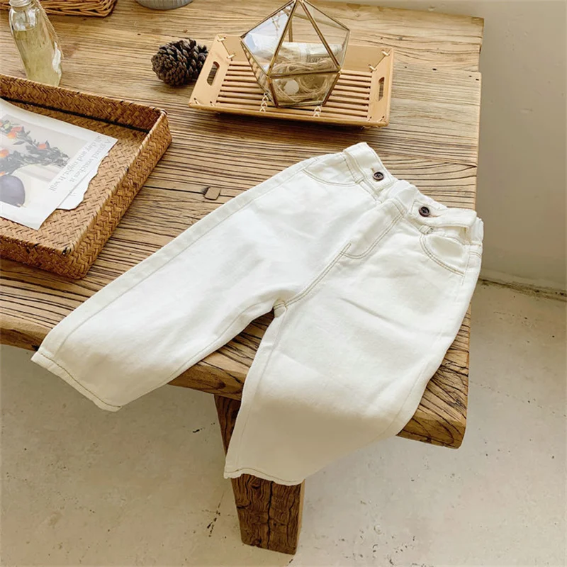 Girls Jean Pants Long Trousers Cotton 2024 White Spring Autumn Baby\'s Kids Pants Outdoor School Toddler Children\'s Clothing