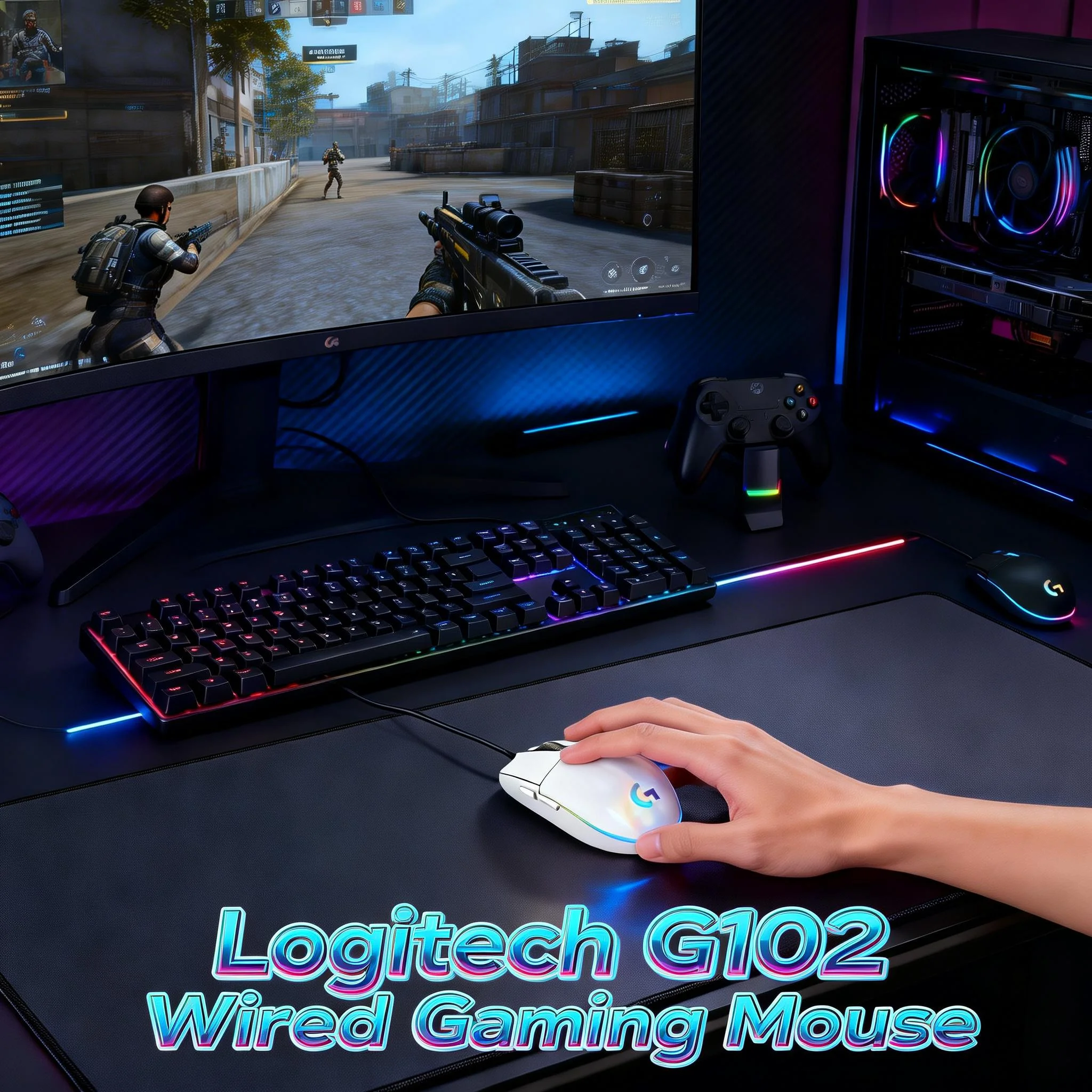 

Игровая мышь Logitech G102 с RGB-подсветкой, проводная, 8000 DPI, с оптическим сенсором и радужной подсветкой для ПК, настольных и портативных компьютеров