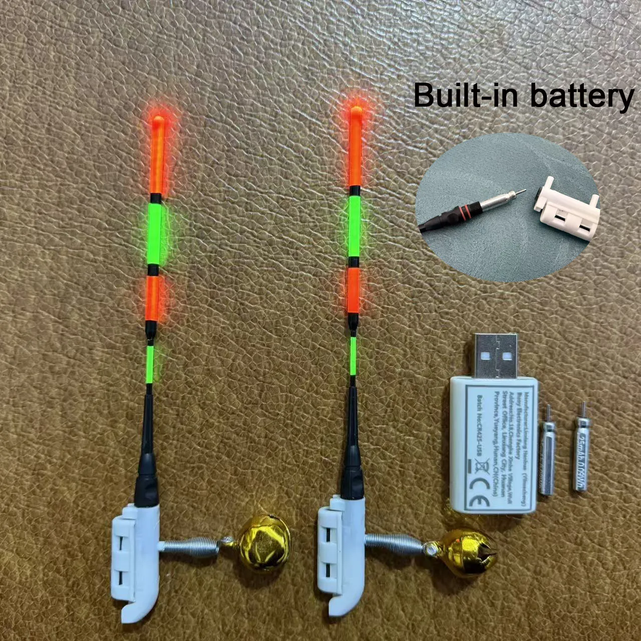 2 Stablichter + 2 wiederaufladbare Batterien + 1 USB-Ladegerät, Nachtangel-Stablichter mit Indikator und CR425 wiederaufladbarer Batterie + Ladegerät