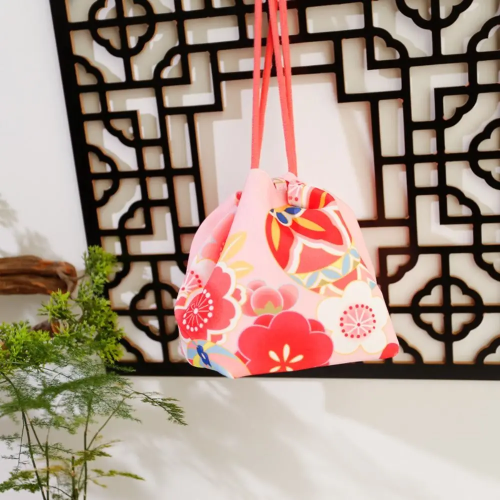 Canvas Bag Printing Drawstring Bag Japanese Style Coin Purse Japanese Kimono Handbag Hanfu Wrist Bag Festive Sugar Bag