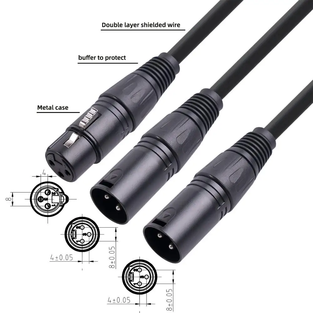 Profesjonalny kabel XLR 3-pinowy żeński na męski, rozdzielacz Y ze stopu cynku 1 na 2, oplot foliowy, ekranowany kabel mikrofonowy do miksera. — zdjęcie produktu 4