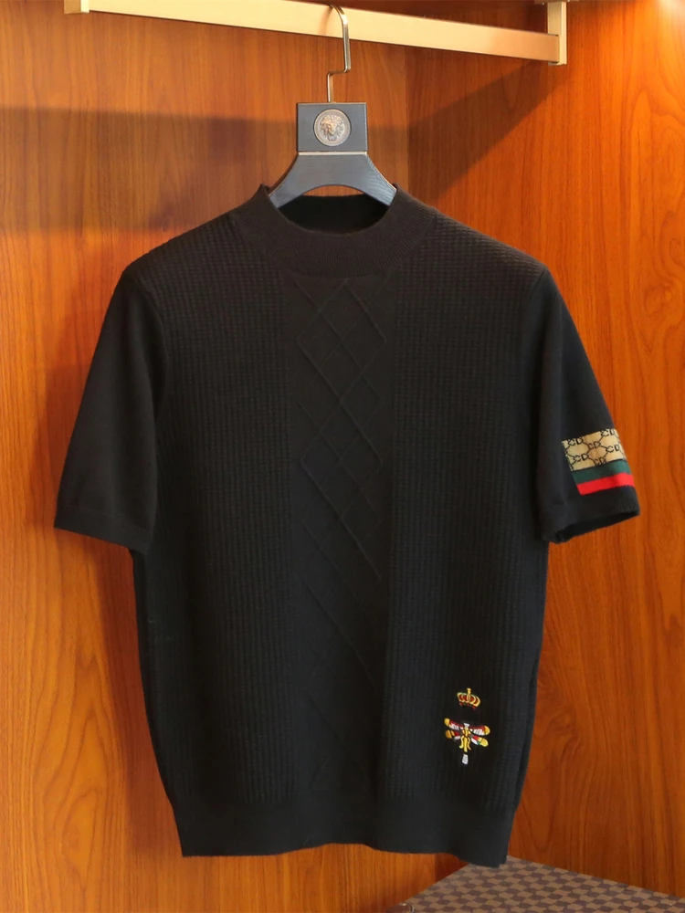 

Теплый шерстяной вязаный свитер с высоким воротником для мужчин, модный брендовый свитер с вышивкой пчелы, осенний.