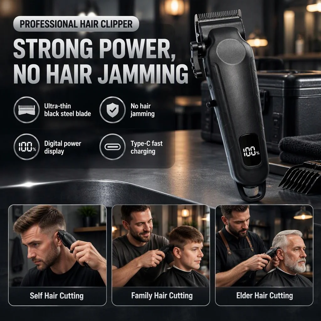 New Men's Professional Oil Head Carving Electric Hair Clipper, Suitable for Home Use, Silent High Power Hair Clipper, Digital Ba