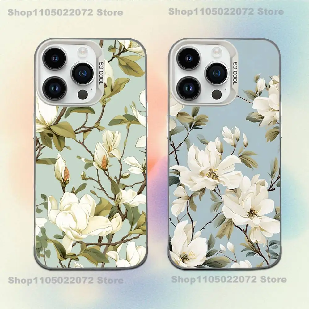 

Magnolia Flower Phone Case For iPhone 17,16,15,14,13,12,11,Mini,Pro,E,MAX White Candy Matte Shockproof Cover