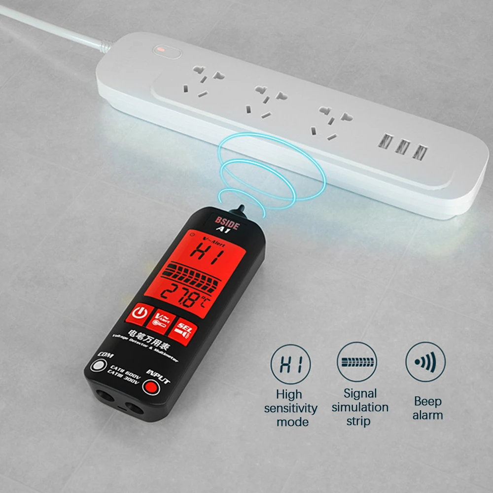 Multimeter detektor tegangan Mini cerdas, Multimeter Mini cerdas 2000 hitungan dengan senter LED, resistansi frekuensi tegangan DC/AC Digital LCD