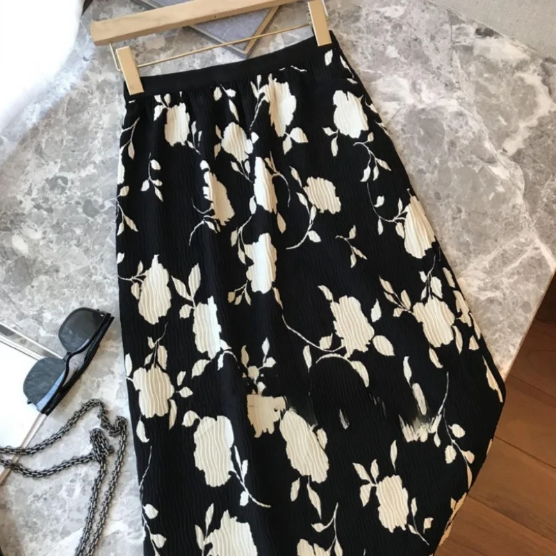 2025 Faldas Mujer De Moda Floral Korean Women Skirts Loose Summer Jupe Temperament Saia High Waist Chic Vintage Pleated Skirt