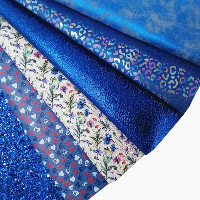 Loyal Blue Glitter Leather Sheets Butterflies Custom Glitter Leather Leopard Glitter Suede Fabric for DIY Craft 8.2