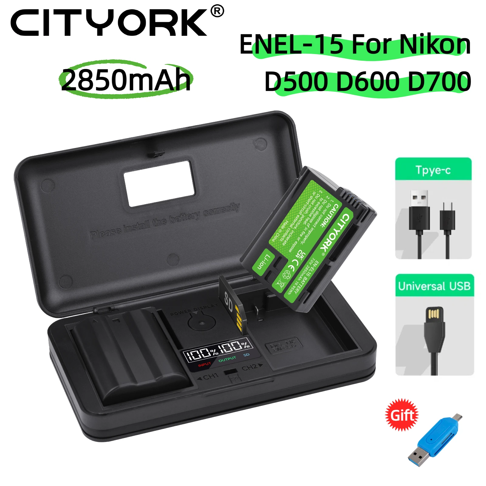 

Аккумулятор EN EL15 емкостью 2850 мАч для Nikon D500 D600 D610 D7000 810A P520 800E 7500 530 7200 7100 7500 с зарядным устройством