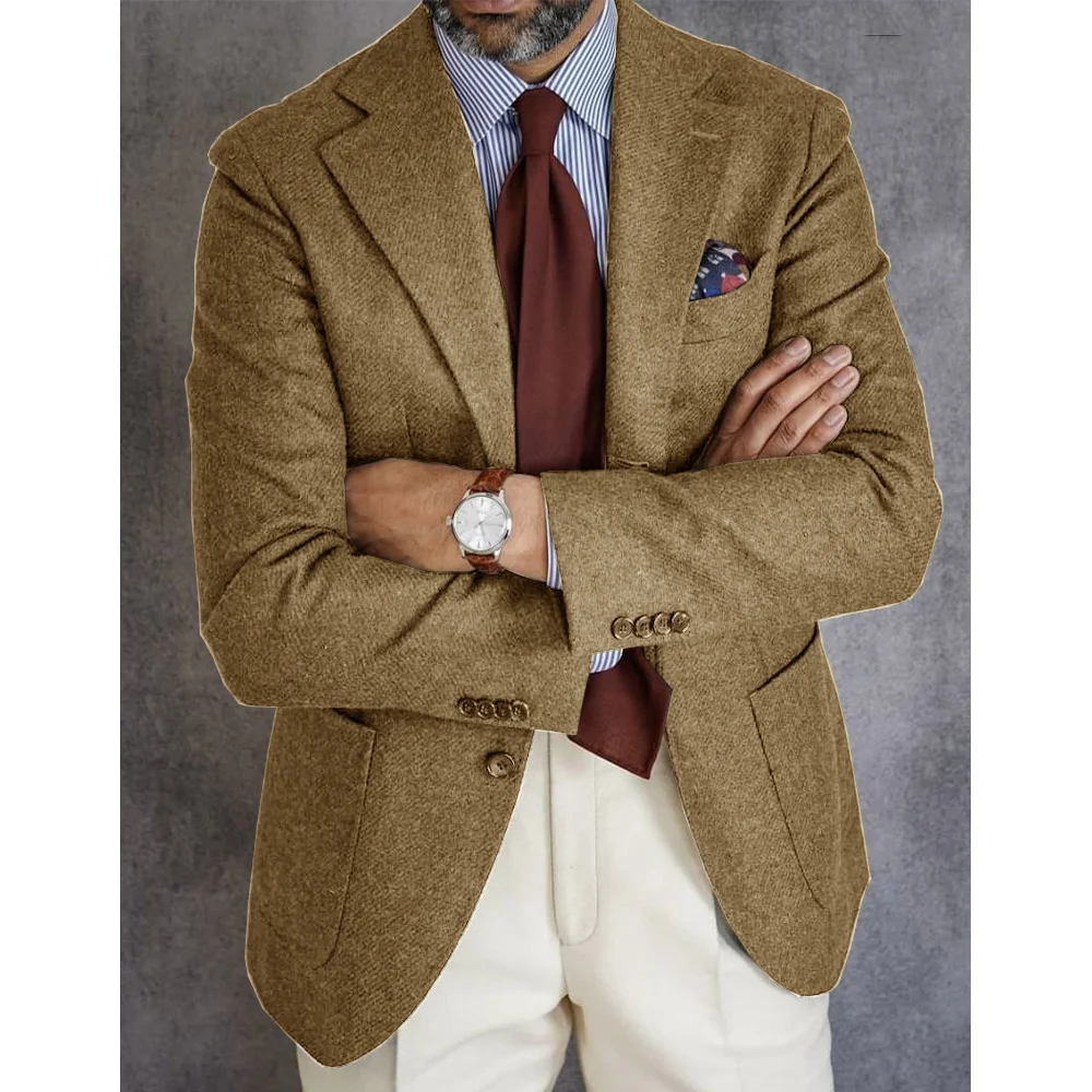 

Mens Herringbone Blazer Single Breasted Slim Fit Suit Jacket Business Casual Coat Modern Fashion Tweed Wedding Dinner Jacket Out