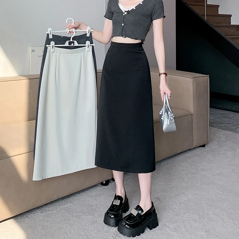 

ay High Waist Midi A-Line Skirt Women's Spring Summer 2026 Slimming Step Openings Profional Suit Korean Sle Skirts