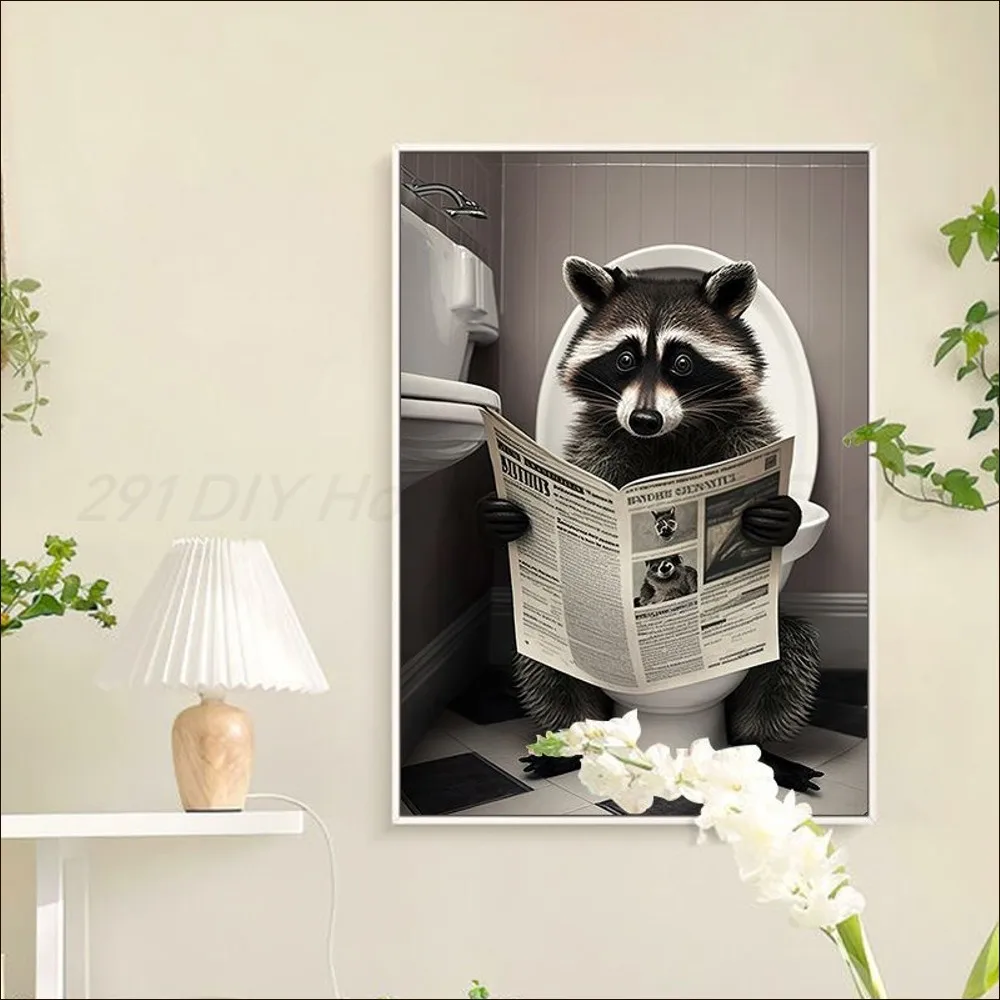 Animals Sitting on the Toilet Reading Poster Anime Posters Sticky HD Quality Poster Wall Art Painting Study Wall Decor