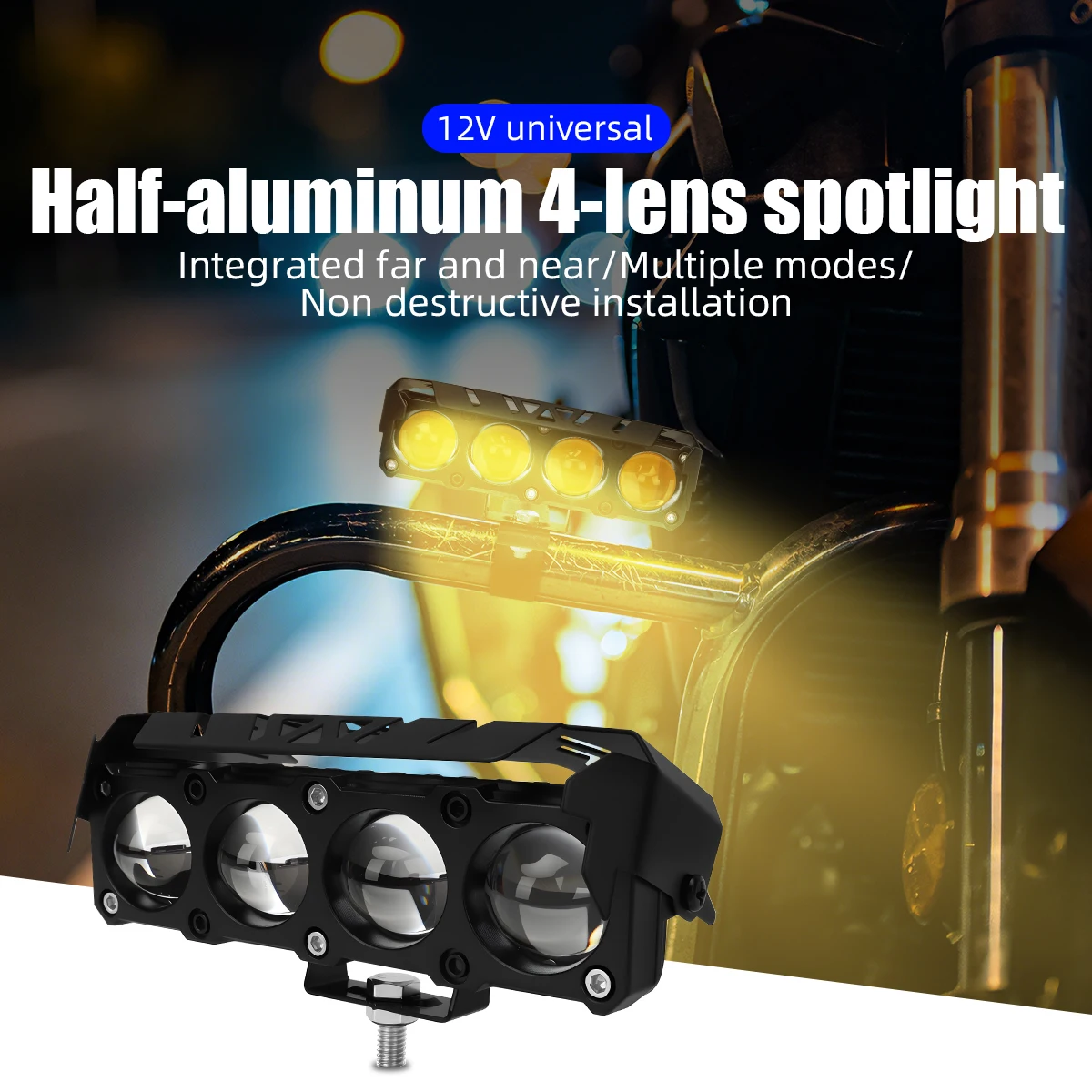 1pcs 4 Lens LED Spotlight White Yellow RGB Flashing Light Laser External Auxiliary Headlight For Jeep Truck Tractor SUV ATV 4x4