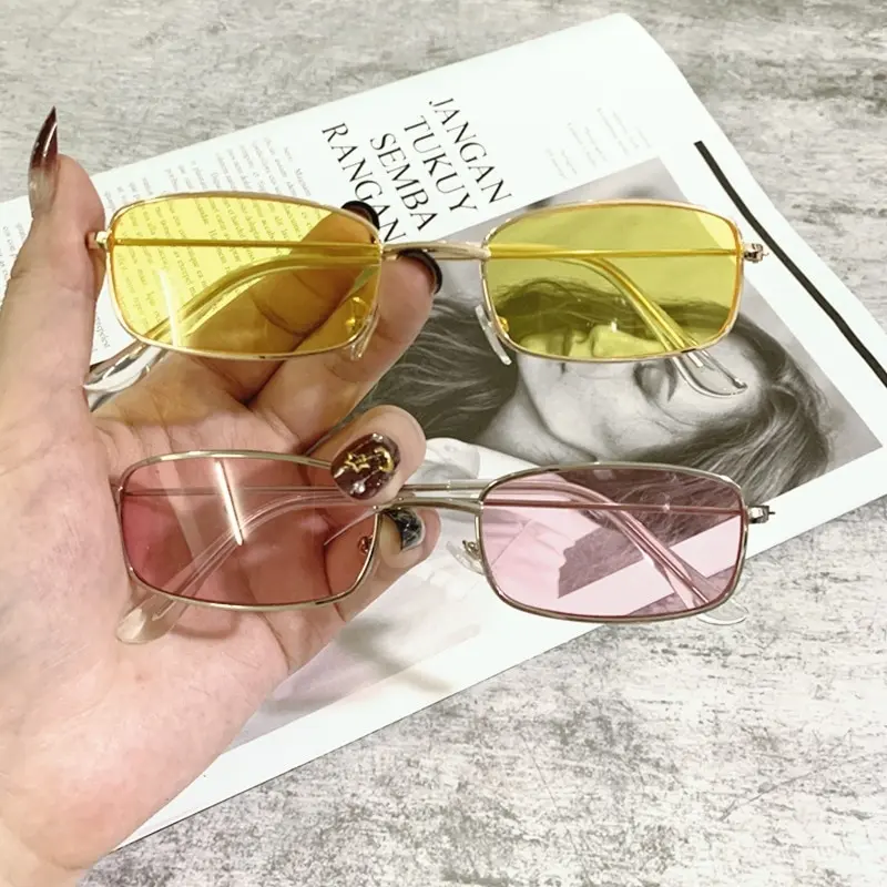 Vintage Candy Color Square Sunglasses Woman Luxury Brand Small Rectangle Sun Glasses Female Gradient Clear Mirror