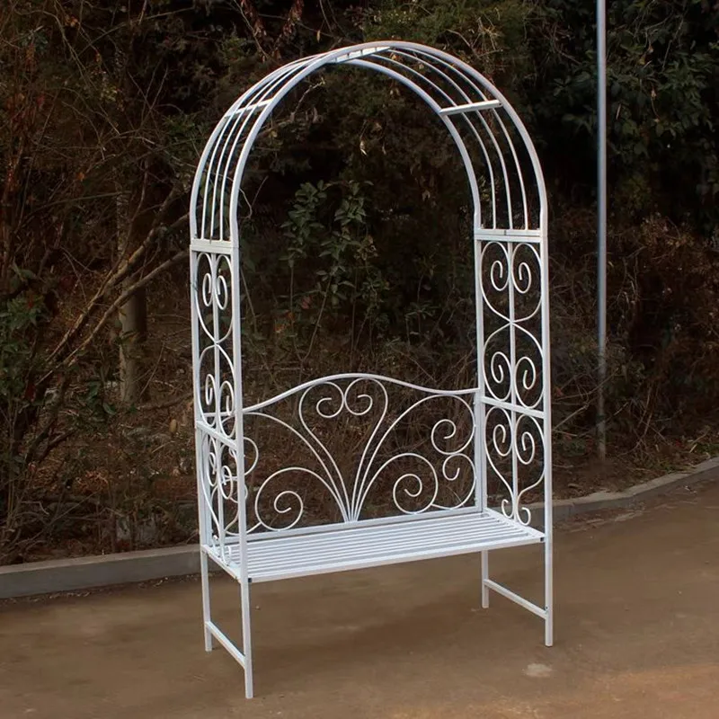 Creative Outdoor Garden Decoration Iron Arch Stand With Chairs White Flower Rack Climbing Trellis For Courtyard Balcony Layout