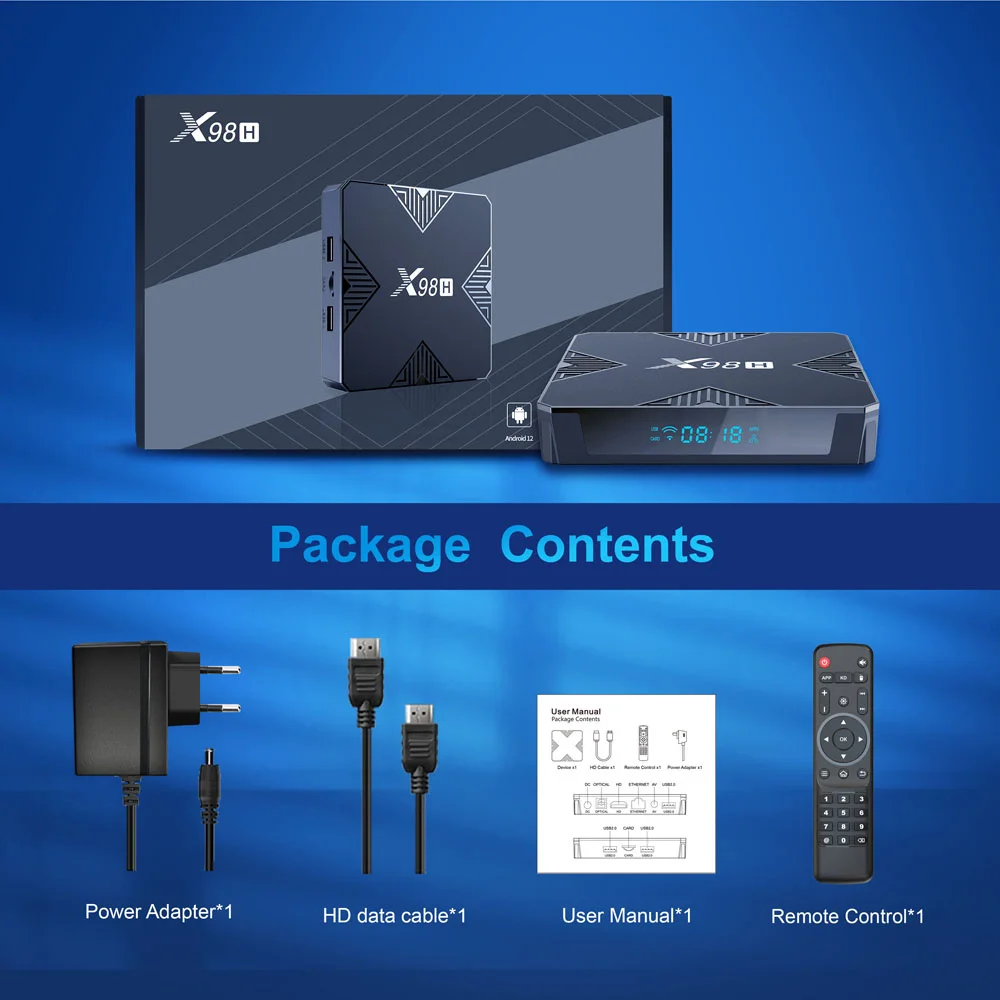 Android 12.0 X98H TV Box Allwinner H618 Quad core Smart TV Box 4k 6K 2.4G/5G Wifi6 HDR Media Player Set Top Box — zdjęcie produktu 6