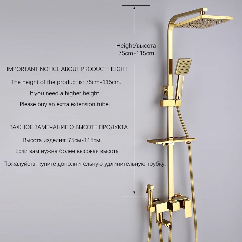 Gold Bathroom Shower Set Stainless Steel Hot & Cold Bath Mixer Faucet Complete Bathroom Fixture with 10 Inch Rain Shower Head