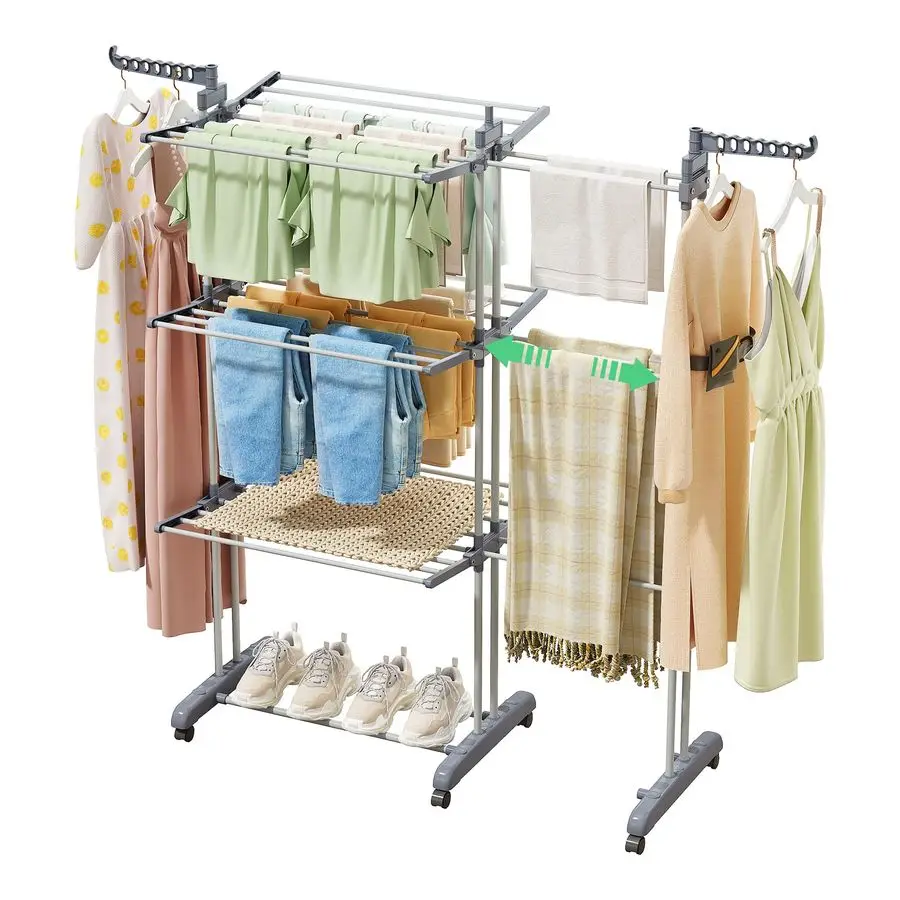 

Clothes Drying Rack Foldable Movable Clothes Rack Drying 30.0 W to 59.0 W Extensible Drying Rack Clothing Oversized 4Tier Stainl