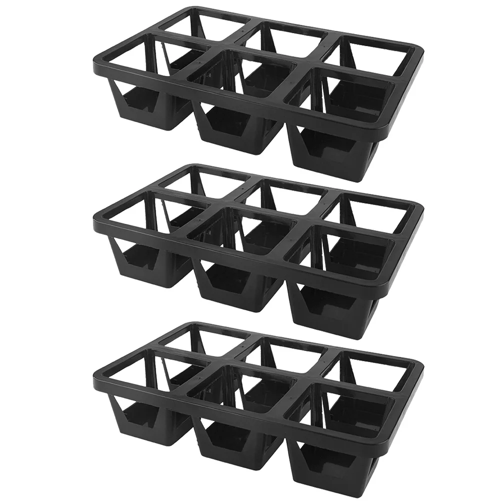 

3Pcs Flowerpot Tray Stand Plastic 6-Grid Breathable Water Storable Planter Holder Bracket for Small Pots Office Desk