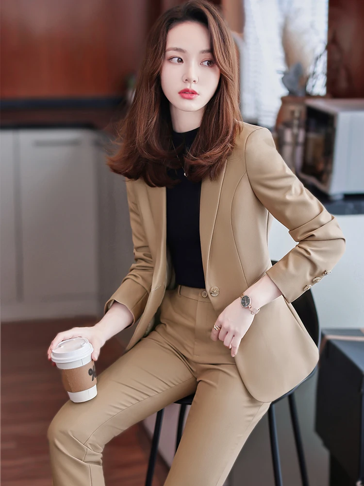 Women Blue Navy Black Formal Blazer Pant Suit Female Solid Jacket and Trouser 2 Piece Set For Office Ladies Winter Work Wear