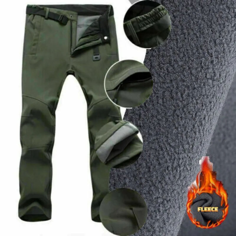 Calças de lã impermeáveis e à prova de vento para homens, soft shell, esportes ao ar livre, trekking, camping, caminhadas, montanha, esqui, inverno