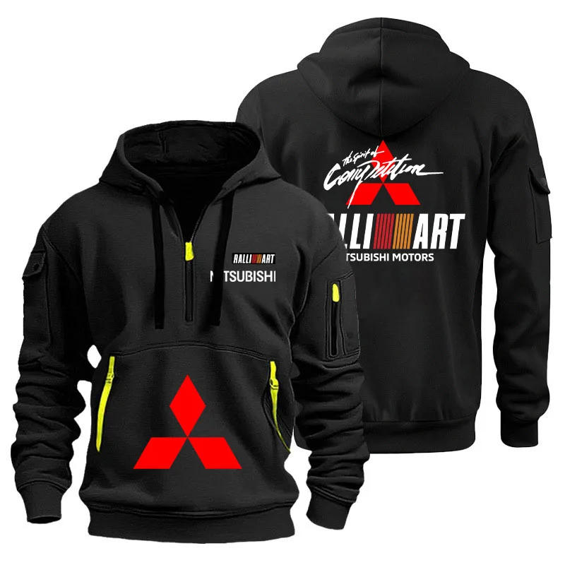 

2025 Spring and Autumn New Sports Pullover Clothes Mitsubishi Evo Logo Car Racing Team Men's Half Zip Hoodie Men's Sweatshirt
