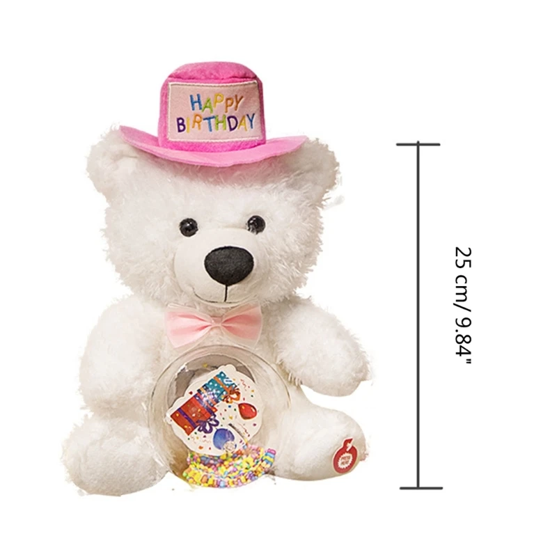 Happy Birthday Singing Bear Musical Stuffed Animal Plush Toy for Boys Girls 25cm