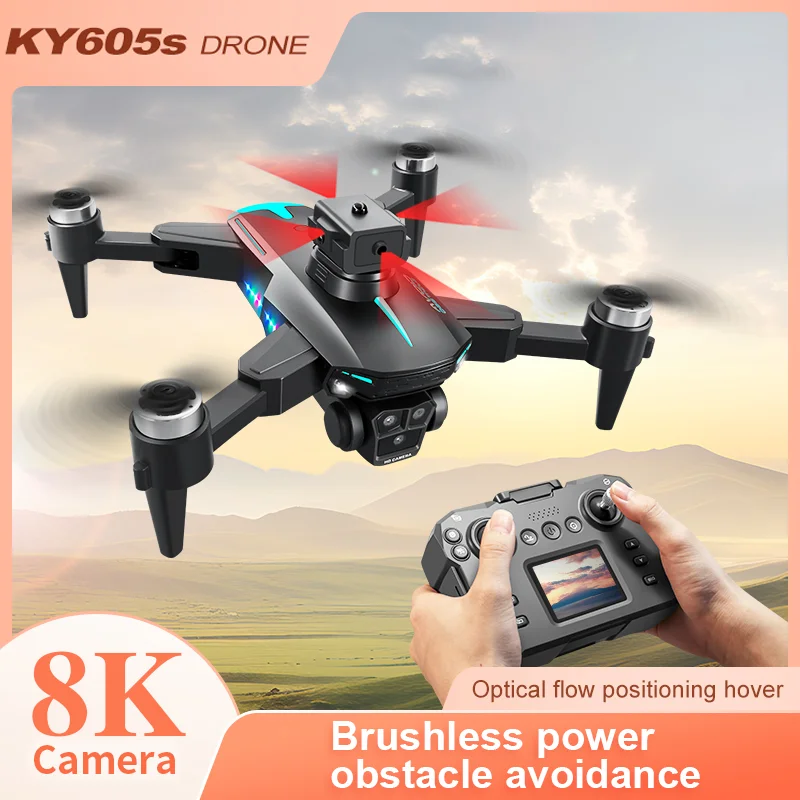 KY605S Drone With Screen 8K Professinal Three Camera Optical Flow Localization 360° Intelligent Obstacle Avoidance RC Quadcopter