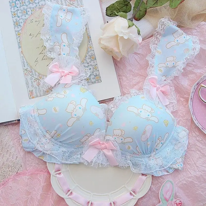 Cute jade cinnamon dog underwear girl soft heart cute sweet lace small chest gathering thickened no steel ring bra set